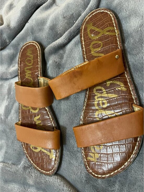 Sam Edelman Shoes - Sam Edelman Tan Croc-Embossed Slide Sandals Sz 7
